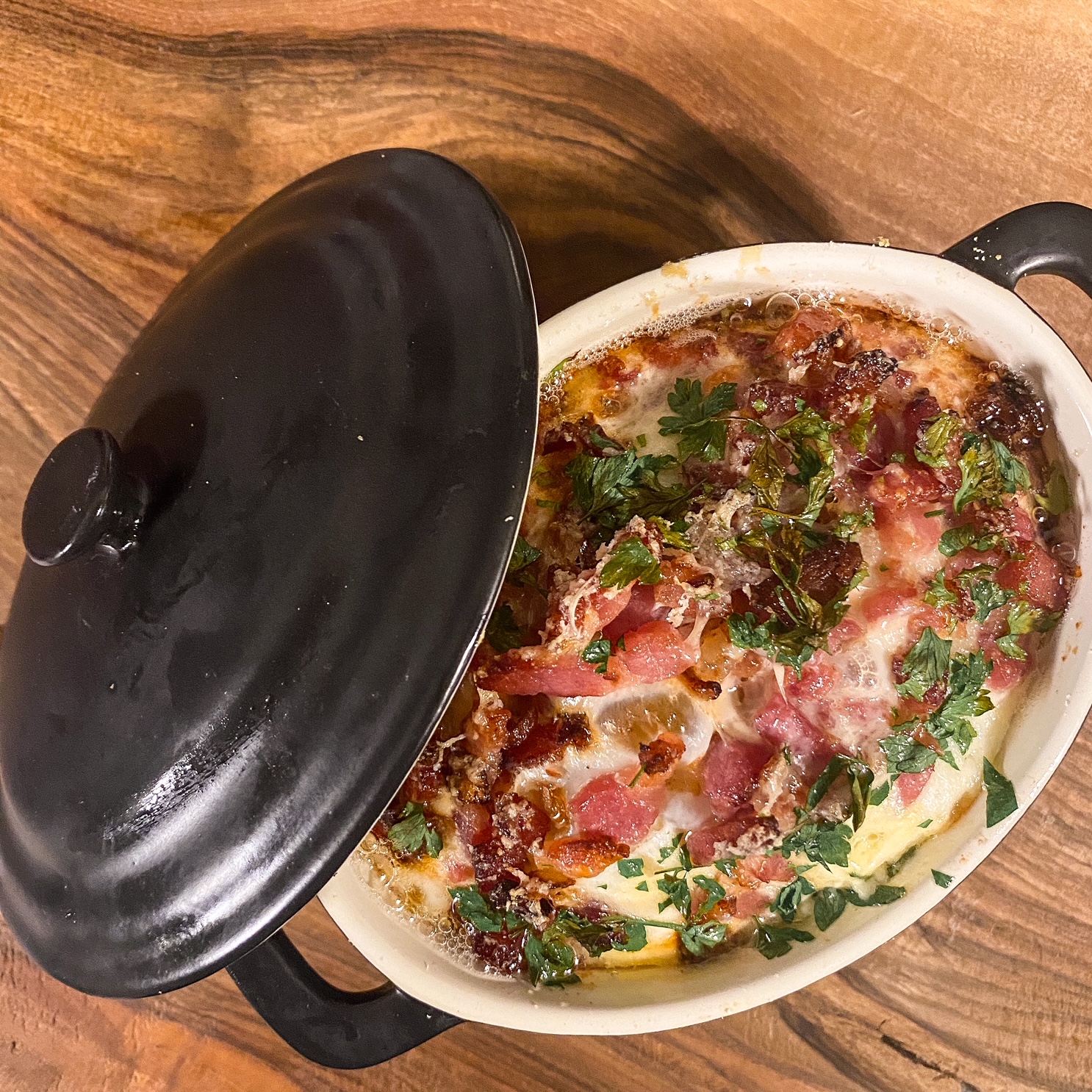 Œufs en cocotte aux lardons