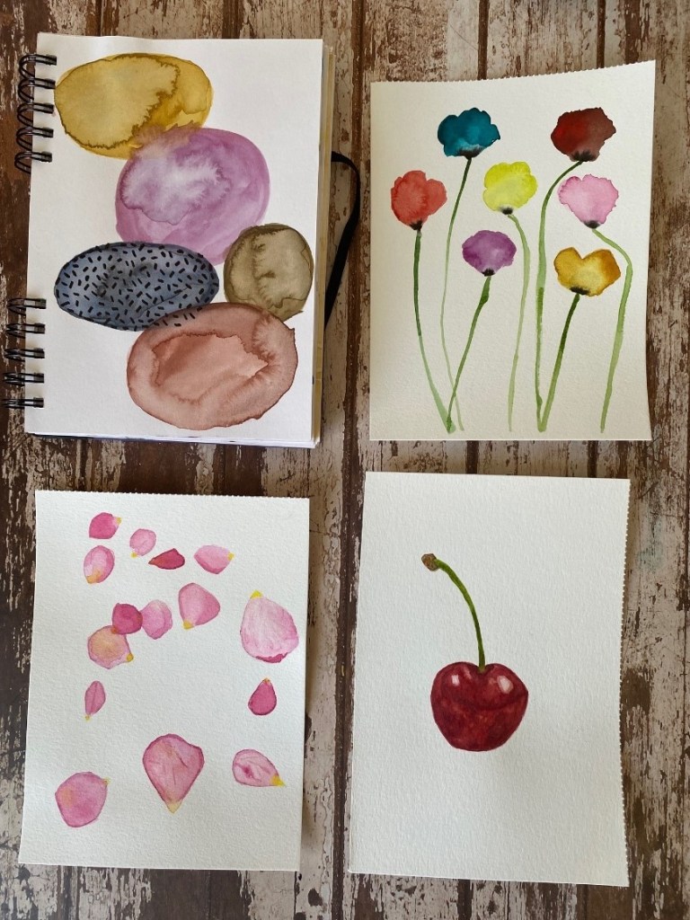 4 peintures à l'aquarelle