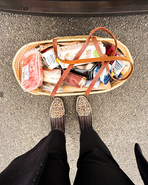 Vue d'en haut, panier de courses plein